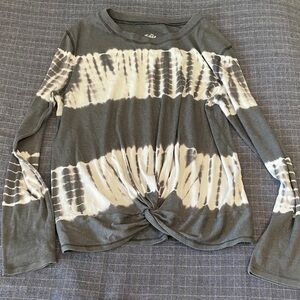 Justice Gray and White Tie-Dye Long Sleeve Top